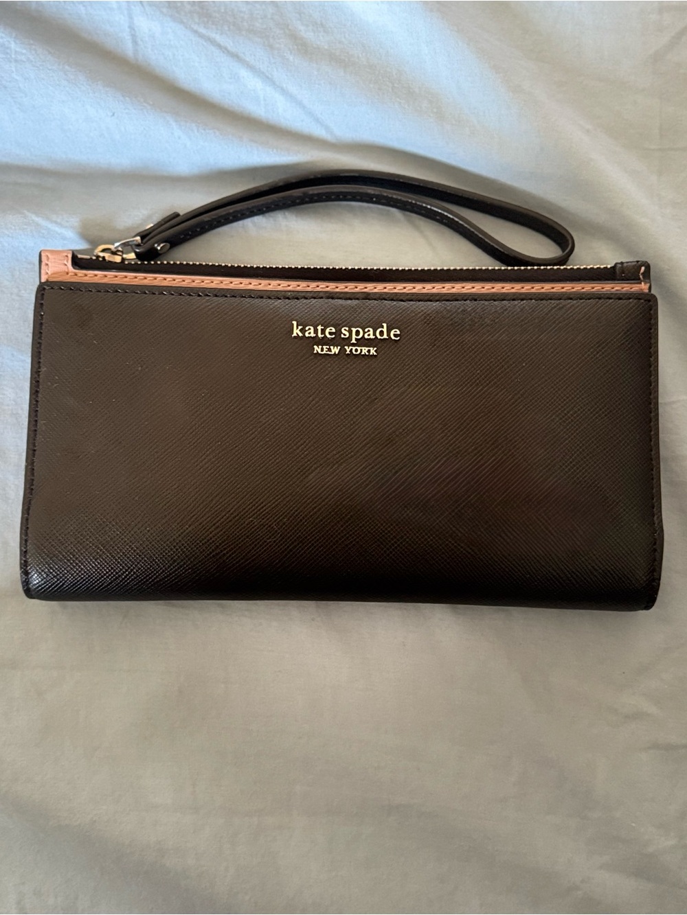 kate spade Black leather Wristlet with Gold Logo
